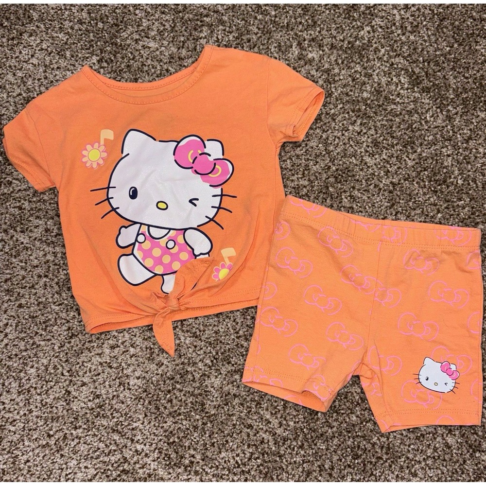 Hello Kitty Sanrio 2 Piece Orange Graphic T-Shirt & Shorts Set 12M